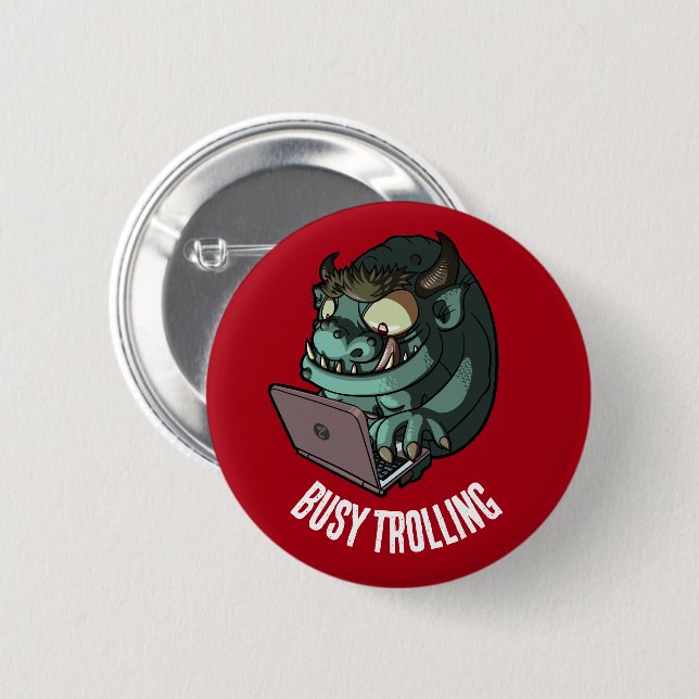 Bóton Redondo 5.08cm Funny Troll Busy Trolling Internet Laptop Cartoon (Frente & Verso)