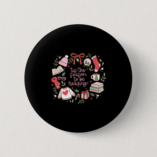 Bóton Redondo 5.08cm Funny Xmas Tis The Season To Be Reading Books Paja (Frente)