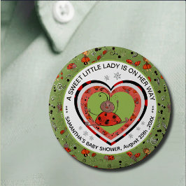 Bóton Redondo 5.08cm Funny Yoga Stretch Ladybug Heart Baby Shower