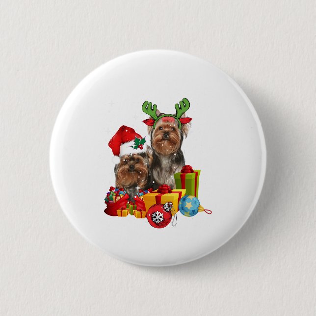 Bóton Redondo 5.08cm Funny Yorkshire Terrier christmas (Frente)