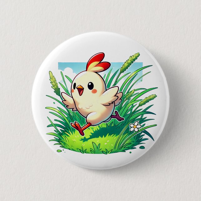 Bóton Redondo 5.08cm Galinha adorável correndo feliz (Frente)