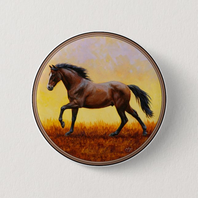 Bóton Redondo 5.08cm Galopagem de Cavalos de Stallion Bay Dark (Frente)