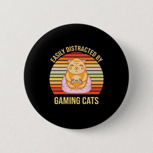 Bóton Redondo 5.08cm Gamer Gift Easily Distracted By Gaming Cats