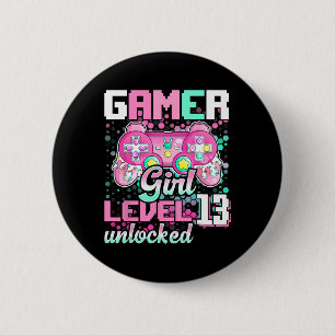 Bóton Redondo 5.08cm Gamer Girl Level 13 Unlocked Video Game 13 Birth