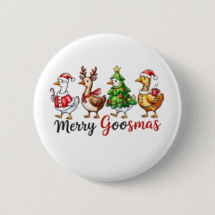 Bóton Redondo 5.08cm Ganso de Natal Merry Goosemas usando chapéu de Pap