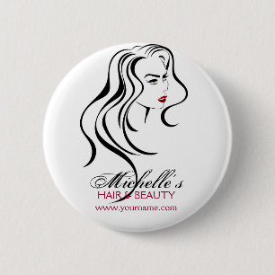 Bóton Redondo 5.08cm Garota adorável com cabelo ondulado e Ícone de m