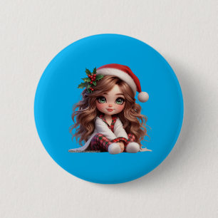 Bóton Redondo 5.08cm Garota de Natal bonita com arte de Papai Noel