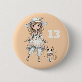 Bóton Redondo 5.08cm Garota fashionista passeando com seu gato