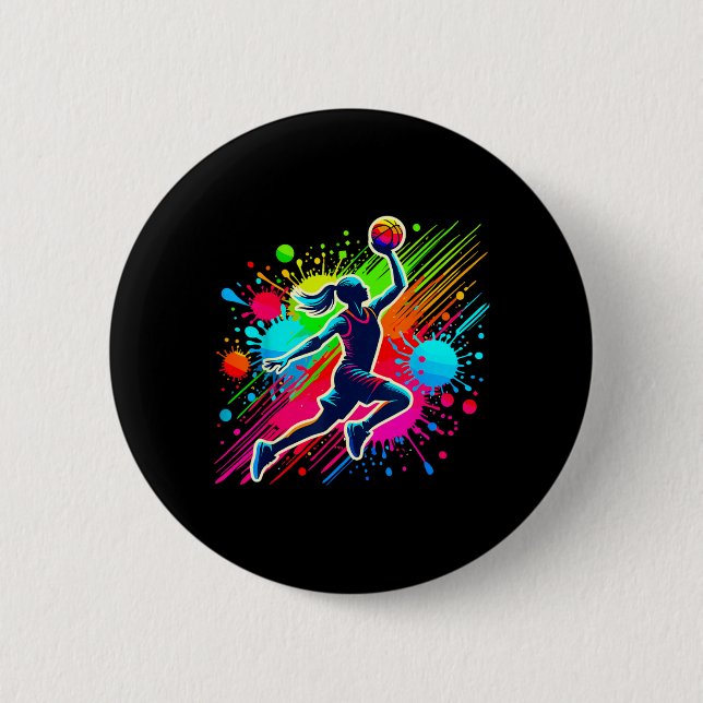 Bóton Redondo 5.08cm Garota Jogadora de Basquete (Frente)