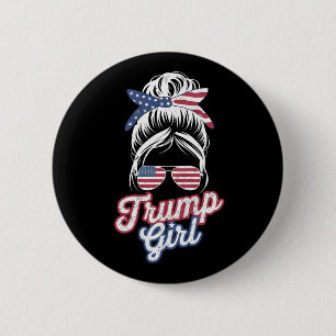 Bóton Redondo 5.08cm Garota Trump Coque Desarrumado Vintage Bandeira Am