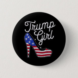 Bóton Redondo 5.08cm Garota Trump Salto Alto Bandeira Americana Brilho