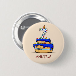 Bóton Redondo 5.08cm Garoto 7 de Aniversário, 7 no Bolo Azul Doce