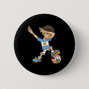 Bóton Redondo 5.08cm Garoto Dabbing Camisa da Seleção Argentina de Fute