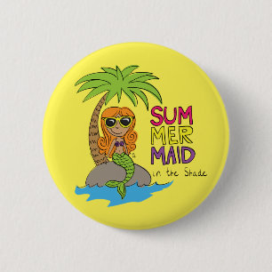Bóton Redondo 5.08cm Garrafa de Água Verão Sereia Linda Amarelo Lima