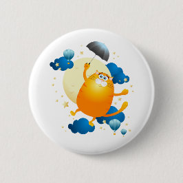 Bóton Redondo 5.08cm Gatinho bonito voando com guarda-chuva