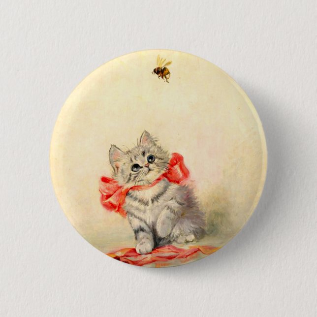 Bóton Redondo 5.08cm Gatinho com Fita Vermelha (Frente)