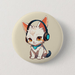 Bóton Redondo 5.08cm Gatinho Elegante e Fofo de Headphones