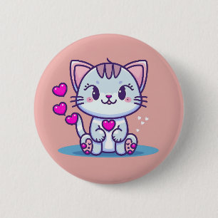 Bóton Redondo 5.08cm Gatinho Gato Bonito com Namorados de Coração Inspi