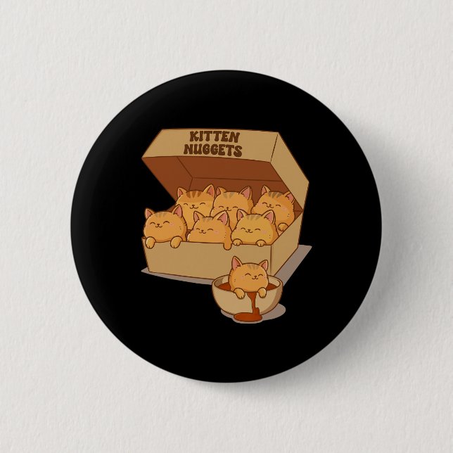 Bóton Redondo 5.08cm Gatinhos Nuggets Comida Fofo-de-gato (Frente)