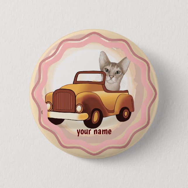Bóton Redondo 5.08cm Gato Abissínio Dirigindo Carro   (Frente)