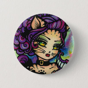 Bóton Redondo 5.08cm Gato Alice de Cheshire na fantasia da fada do país