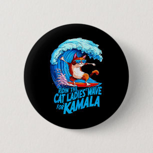 Bóton Redondo 5.08cm Gato Andando Mulher Azul Onda Para Kamala Harris P