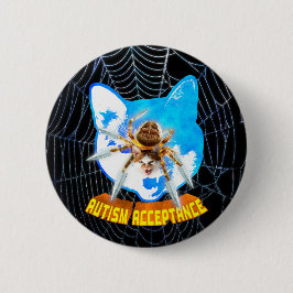 Bóton Redondo 5.08cm Gato Aranha Lâmina Irritada Aceitação do Autismo