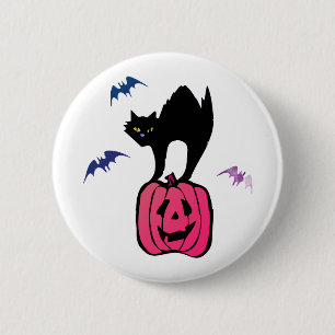 Bóton Redondo 5.08cm Gato Assustador no Abóbora de Halloween Pop Art