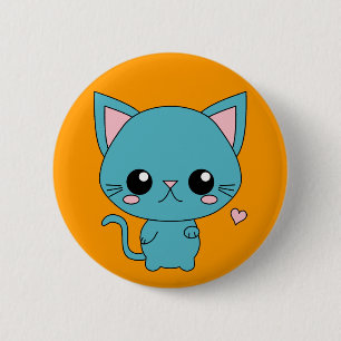 Bóton Redondo 5.08cm Gato azul bonito de Kawaii