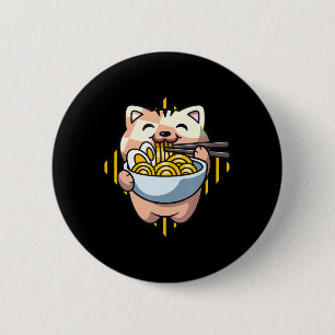 Bóton Redondo 5.08cm gato boba come ramen anime kawaii neko bebendo