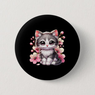 Bóton Redondo 5.08cm Gato Bonito Com Gato De Blossomo De Cereja