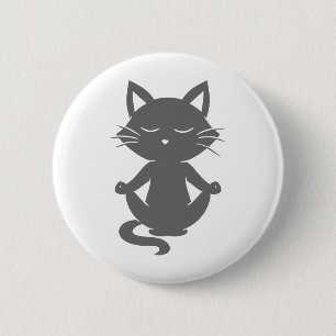Bóton Redondo 5.08cm Gato bonito na meditação - Escolher cor de fundo