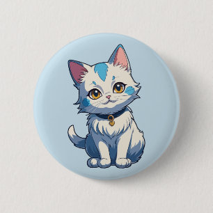 Bóton Redondo 5.08cm Gato Branco com Charme Felino
