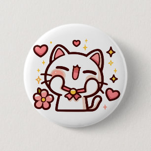 Bóton Redondo 5.08cm Gato Branco e Bonito Kawaii
