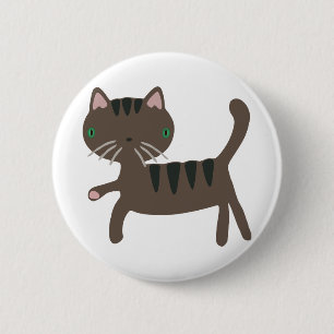 Bóton Redondo 5.08cm Gato Cartoon Castanho Engraçado Grelha Mamíferos P