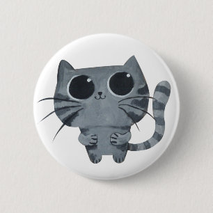 Bóton Redondo 5.08cm Gato cinzento bonito com olhos roxos grandes