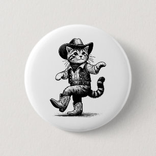 Bóton Redondo 5.08cm Gato Com Chapéu De Cowboy E Cowgirl Cowboy Ocident