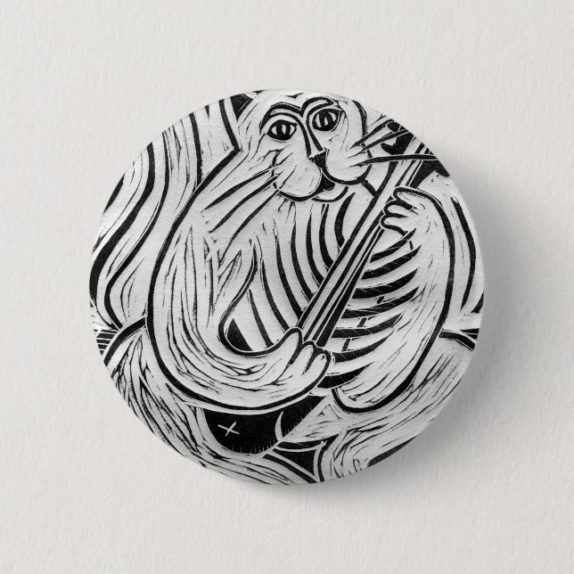 Bóton Redondo 5.08cm Gato com violão de peixe (Frente)