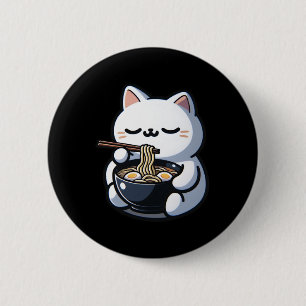 Bóton Redondo 5.08cm Gato Comendo Ramen Noodles Kawaii Anime Corte Japo