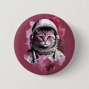 Bóton Redondo 5.08cm Gato de Astronauta da Cor da Água Vermelha