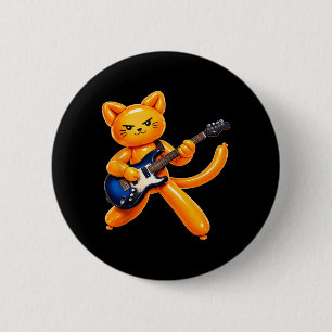 Bóton Redondo 5.08cm Gato de Balão Engraçado Tocando Guitarra Rock Star