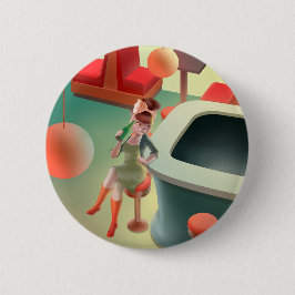 Bóton Redondo 5.08cm Gato de Bebendo ao Bar