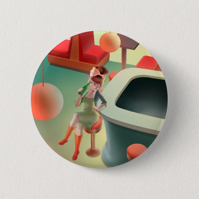 Bóton Redondo 5.08cm Gato de Bebendo ao Bar (Frente)