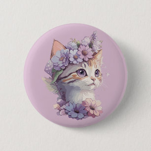 Bóton Redondo 5.08cm Gato de Cores de Água Violeta Cuja Flora