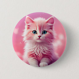 Bóton Redondo 5.08cm Gato de Gatinho Rosa Fluffy-Bonito-Rosa-Brilhante