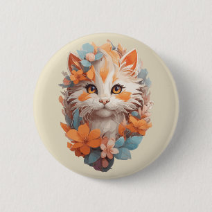 Bóton Redondo 5.08cm Gato De Gato De Gato Floral De Cor Laranja Boca