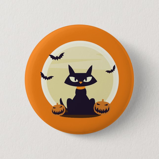 Bóton Redondo 5.08cm Gato de Halloween (Frente)
