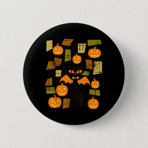Bóton Redondo 5.08cm Gato de Halloween Vintage Abóbora Assustador Preto
