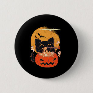 Bóton Redondo 5.08cm Gato De Kawaii, Creme, Comendo Vermes Ramen Noodle