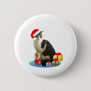 Bóton Redondo 5.08cm Gato de mesa de Natal e anjo bonito